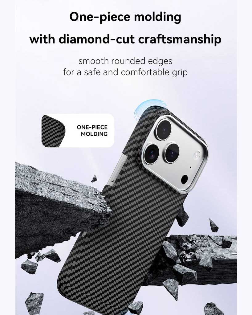 Lanex Striped Ultra - slim Diamond Cut Carbon Fiber Case for iPhone 17 Pro Max - Black - TecHub