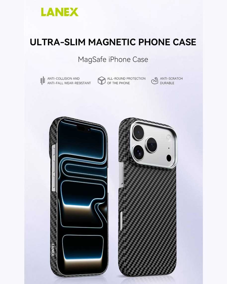 Lanex Striped Ultra-slim Diamond Cut Carbon Fiber Case for iPhone 17 Pro Max - Black
