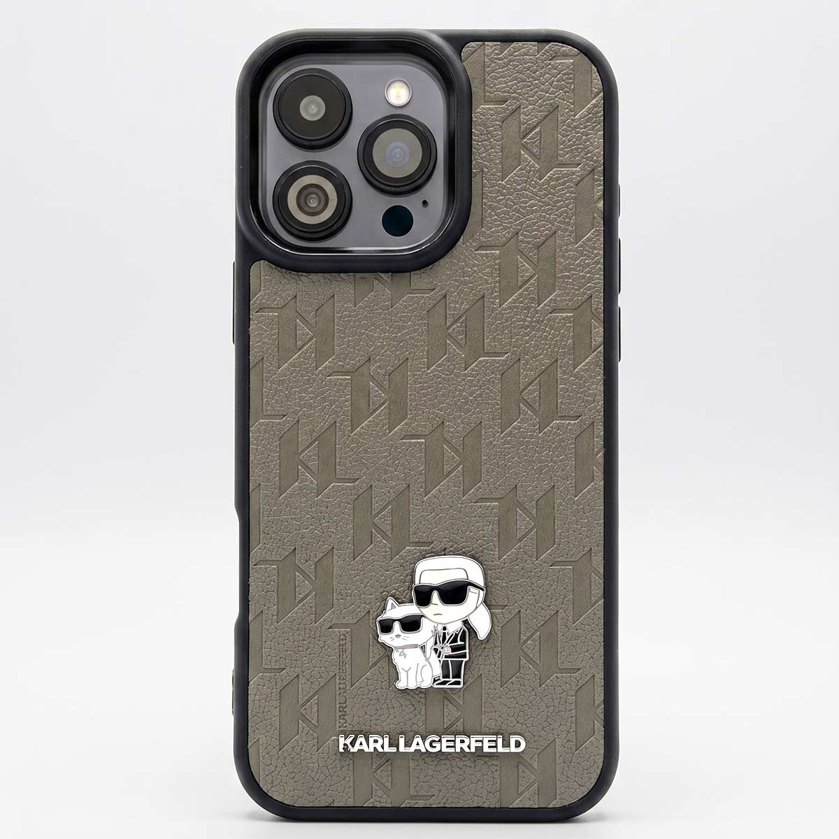 Leather unisex iPhone 16 Pro Max case by Karl Lagerfeld, designed for TecHub, showcasing sleek, durable protection in a stylish design.