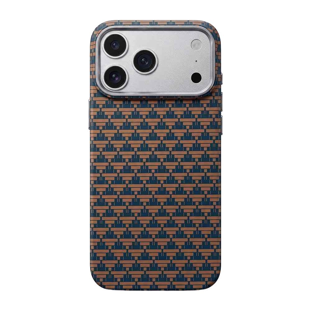 FD Carbon Fiber Textured Metal Camera Frame Shockproof Hard Magnetic Case for iPhone 17 Pro Max - Blue/Gold