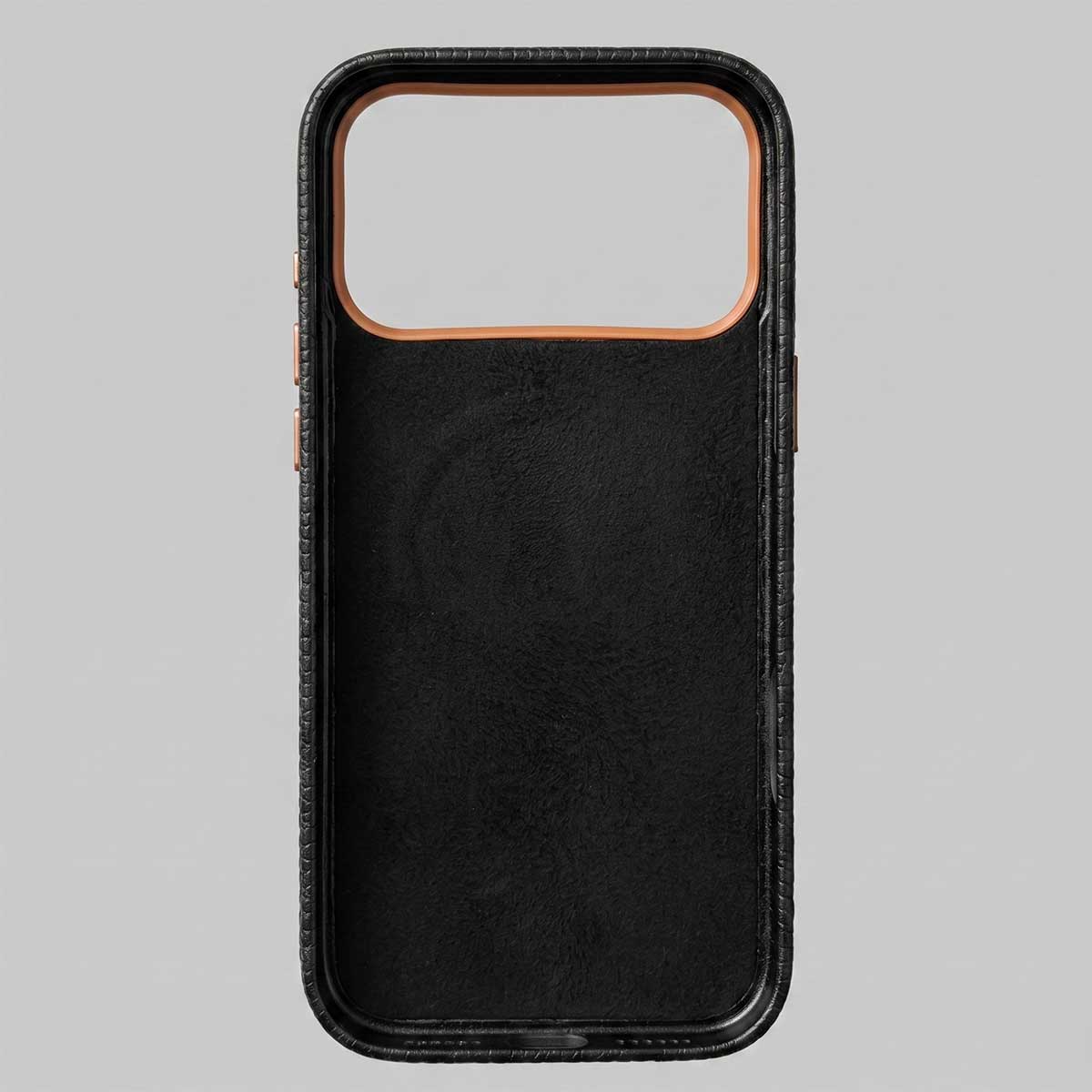 Hermes leather PU pebble printed embroidered MagSafe case for iPhone 17 Pro Max in black, featuring stylish design and secure fit.
