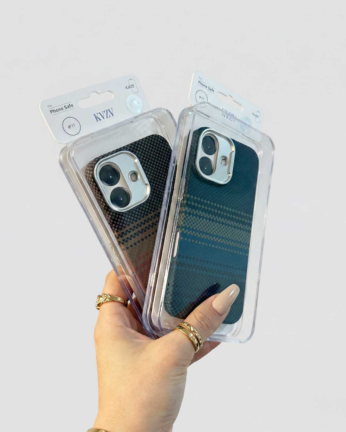 TecHub KVZV woven color pattern MagSafe case for iPhone 17 with orange design, showcasing textured woven fabric and secure fit.