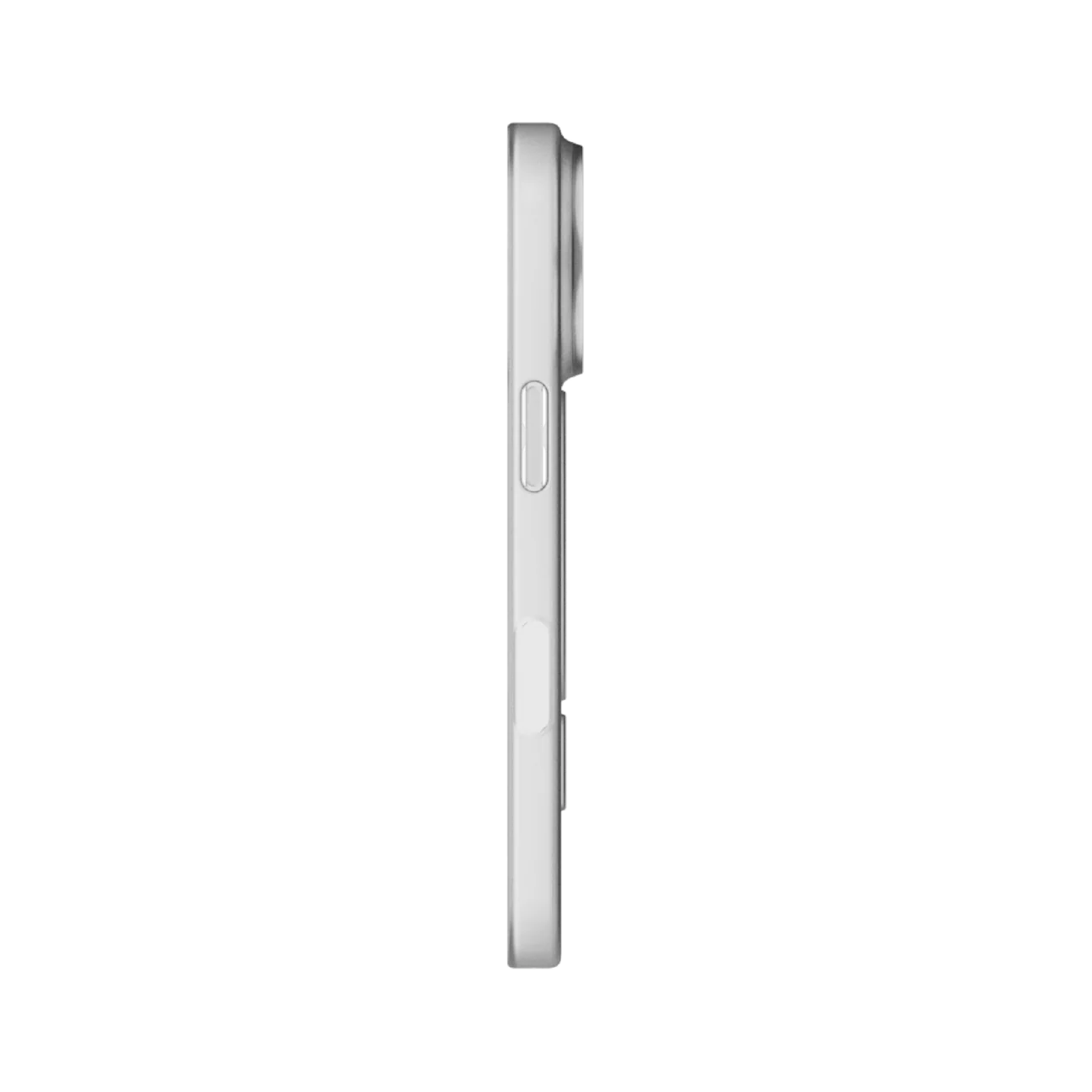 White Momax CaseForm Lite super slim MagSafe case for iPhone 16 Pro, showcasing a transparent design with precise cutouts.