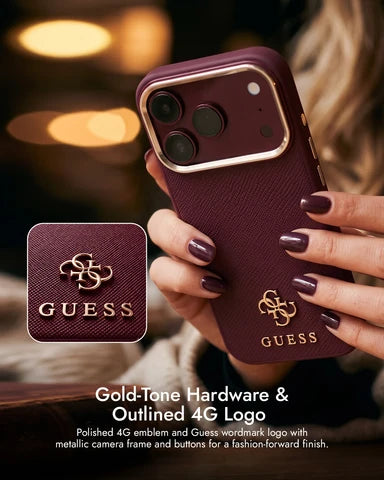 Guess Magsafe PU Stripe Hard Case With Saffiano PU Logo for iPhone 17/18 Pro Max - Burgundy