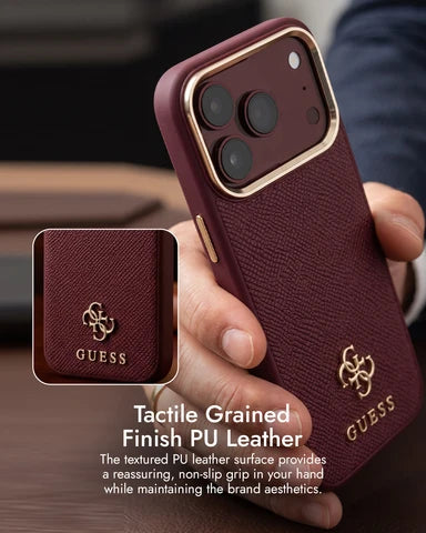 Guess Magsafe PU Stripe Hard Case With Saffiano PU Logo for iPhone 17/18 Pro Max - Burgundy