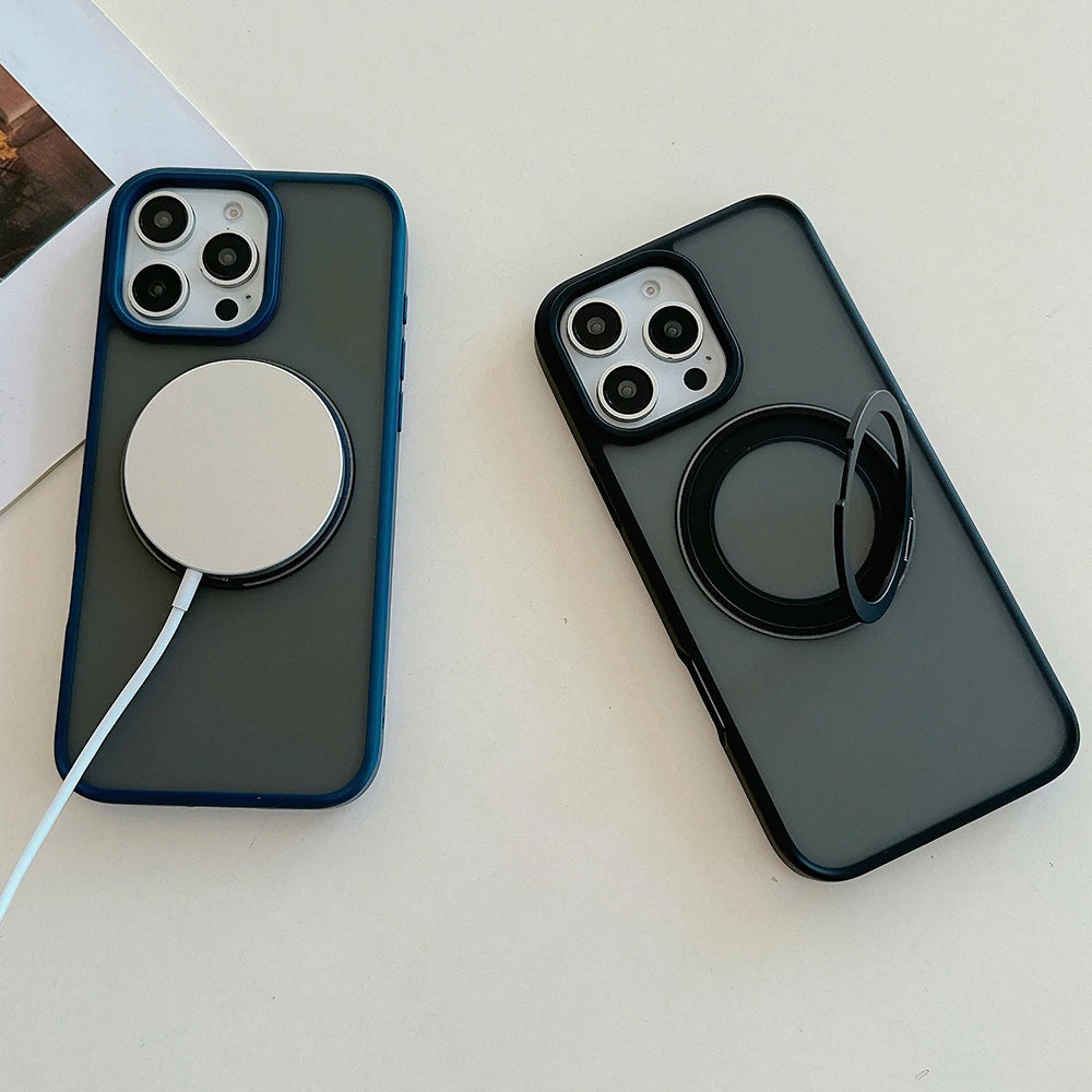 Luxury Magnetic Stand Matte MagSafe Case for iPhone 15 Pro Max - Blue