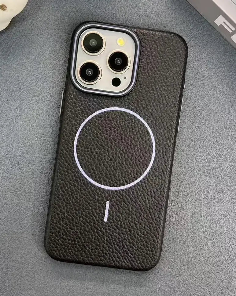 Macaron Leather Matte Magnetic Case for iPhone 15 Series - Black/Blue