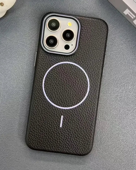 Macaron Leather Matte Magnetic Case for iPhone 15 Series - Black/Blue