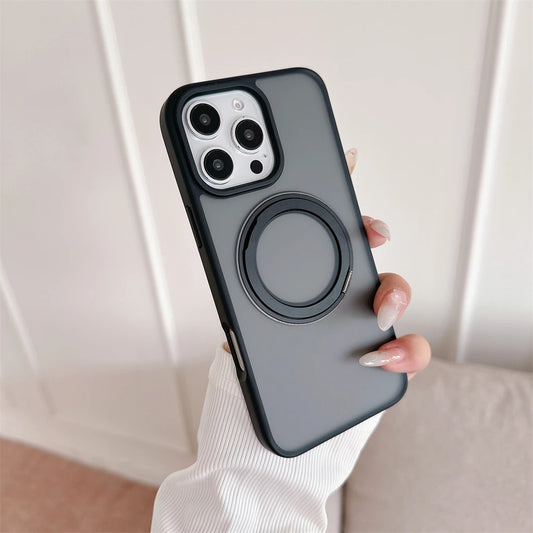 Luxury Magnetic Stand Matte MagSafe Case for iPhone 16 Pro Max - Black