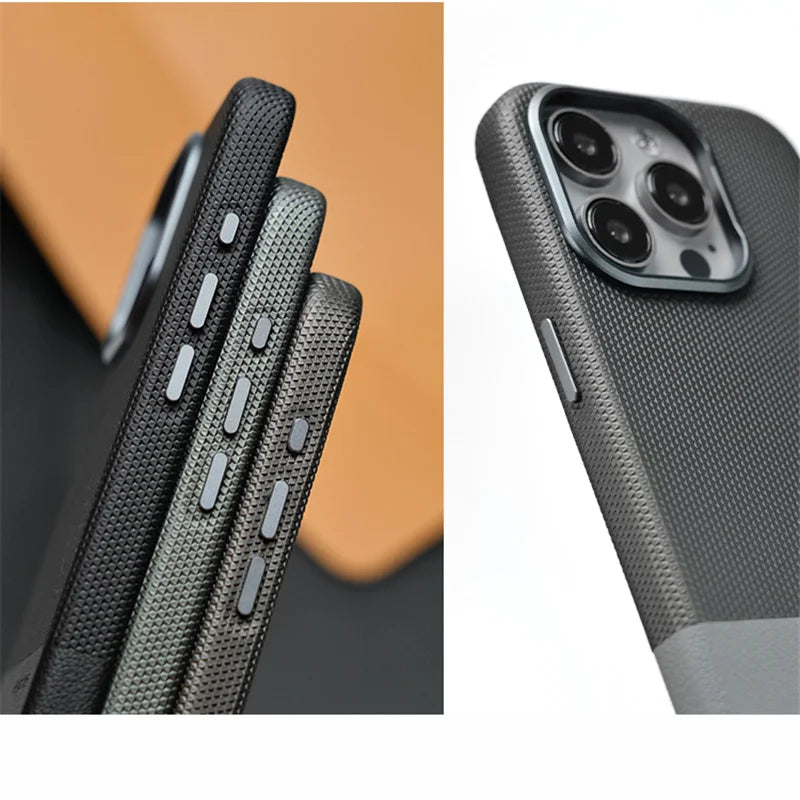 Luxury Alloy Lens MagSafe Leather Case for iPhone 16 Pro Max - Black