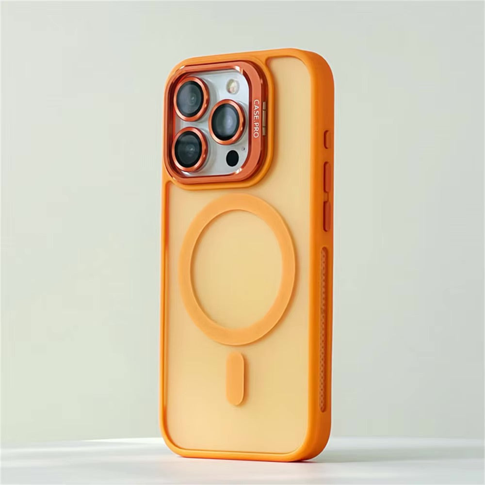 Magic Mask Luxury Magsafe Lens Protector Holder Case for iPhone 14 Pro Max - Orange