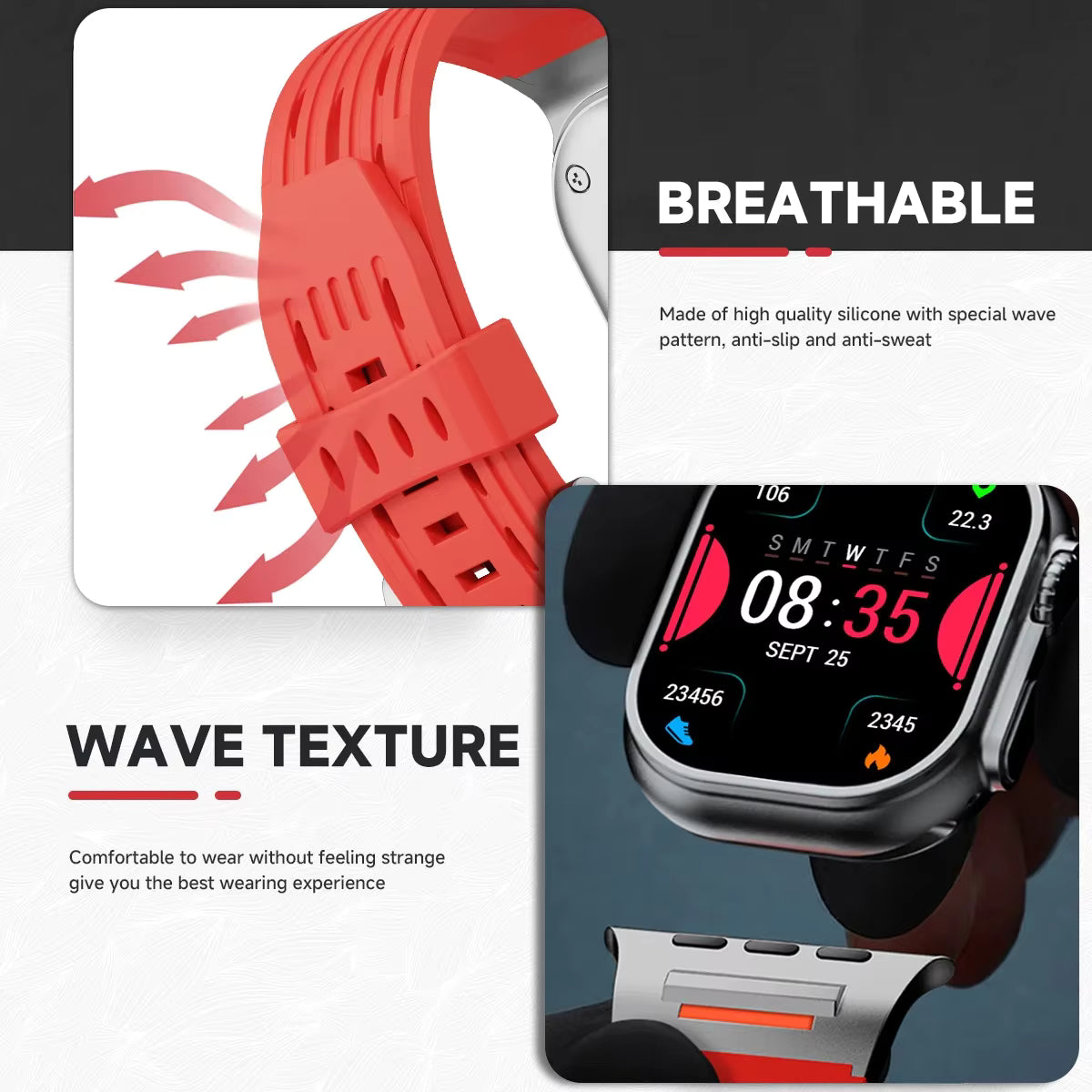 Recci Silicone Strap Metal Connector Bracelet for Apple Watch 42/44/45/46/49 mm