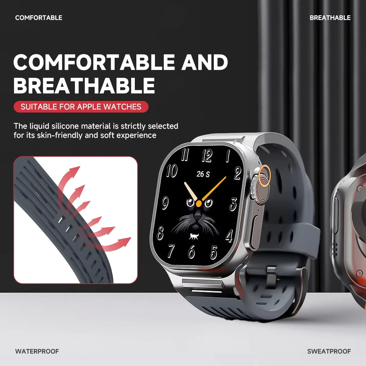 Recci Silicone Strap Metal Connector Bracelet for Apple Watch 42/44/45/46/49 mm
