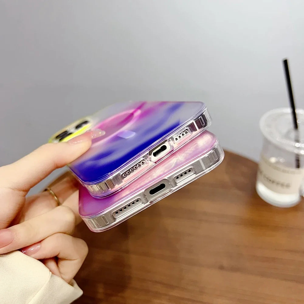 Colorful Gradient Magnetic Matte Magsafe Watercolor Aurora Case - TecHub