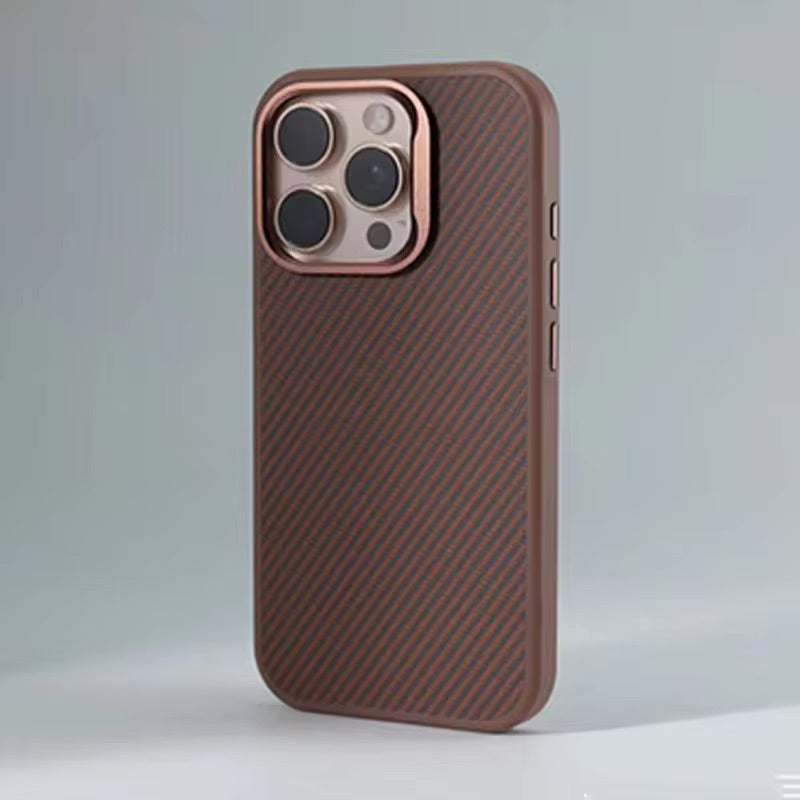 Doyers Luxury Carbon Fiber Texture Case for iPhone 16 Pro Max - Brown