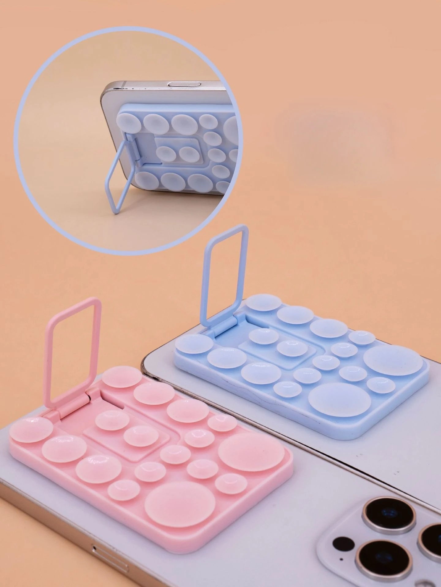 TecHub silicone suction mobile phone folding stand holder showing a compact, adjustable design for hands-free viewing.