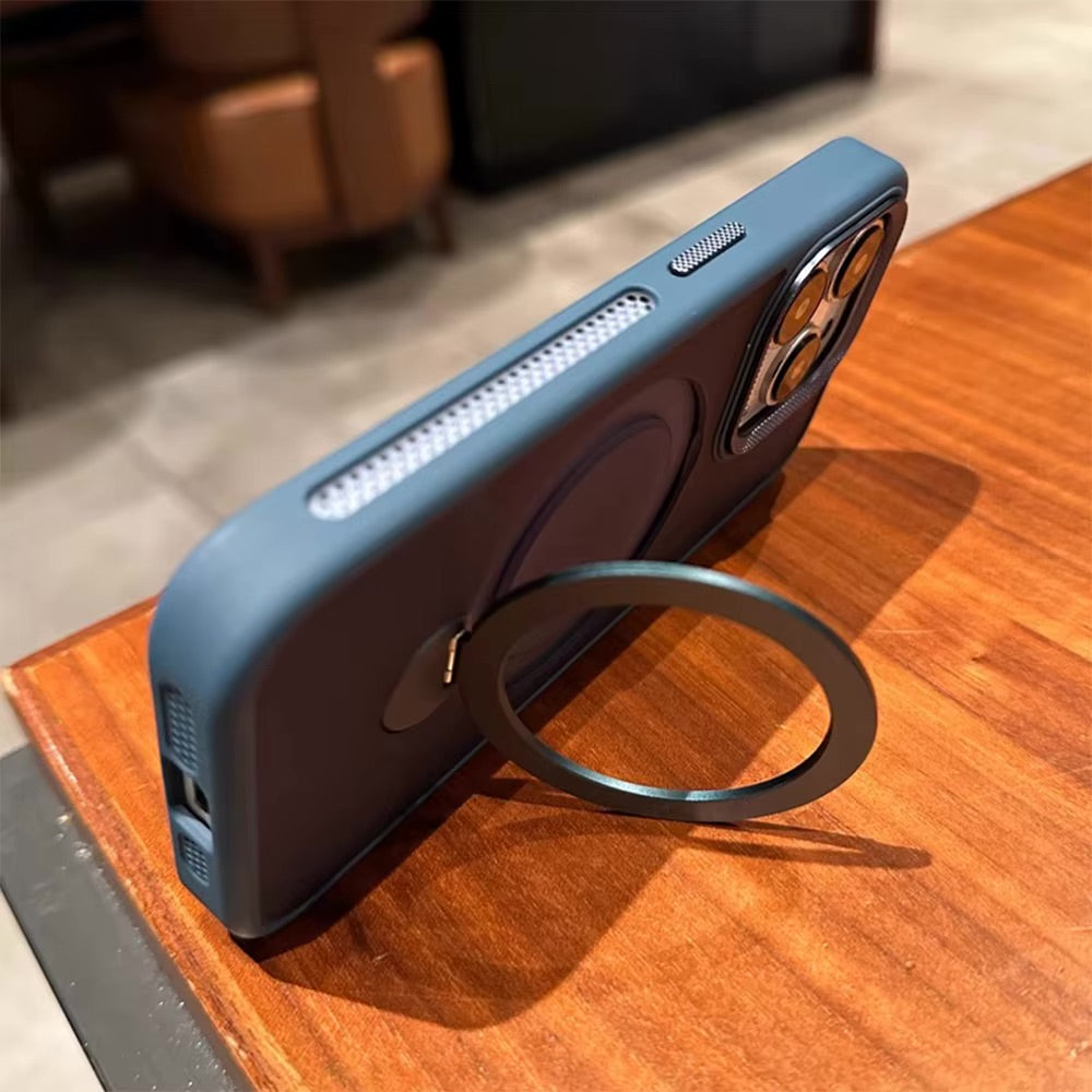 Luxury Magnetic for Magsafe Bracket Stand Case for iPhone 15 Pro Max - Black