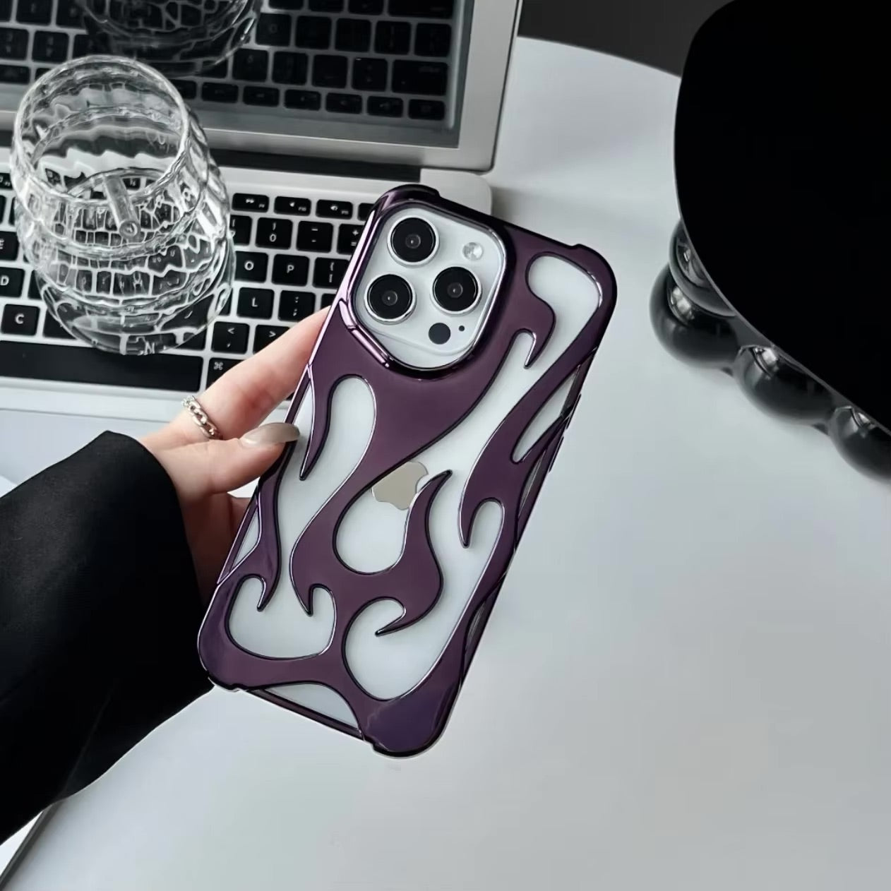 3D Flame Pattern Fashion Hollow Slim Case for iPhone 14 Pro Max