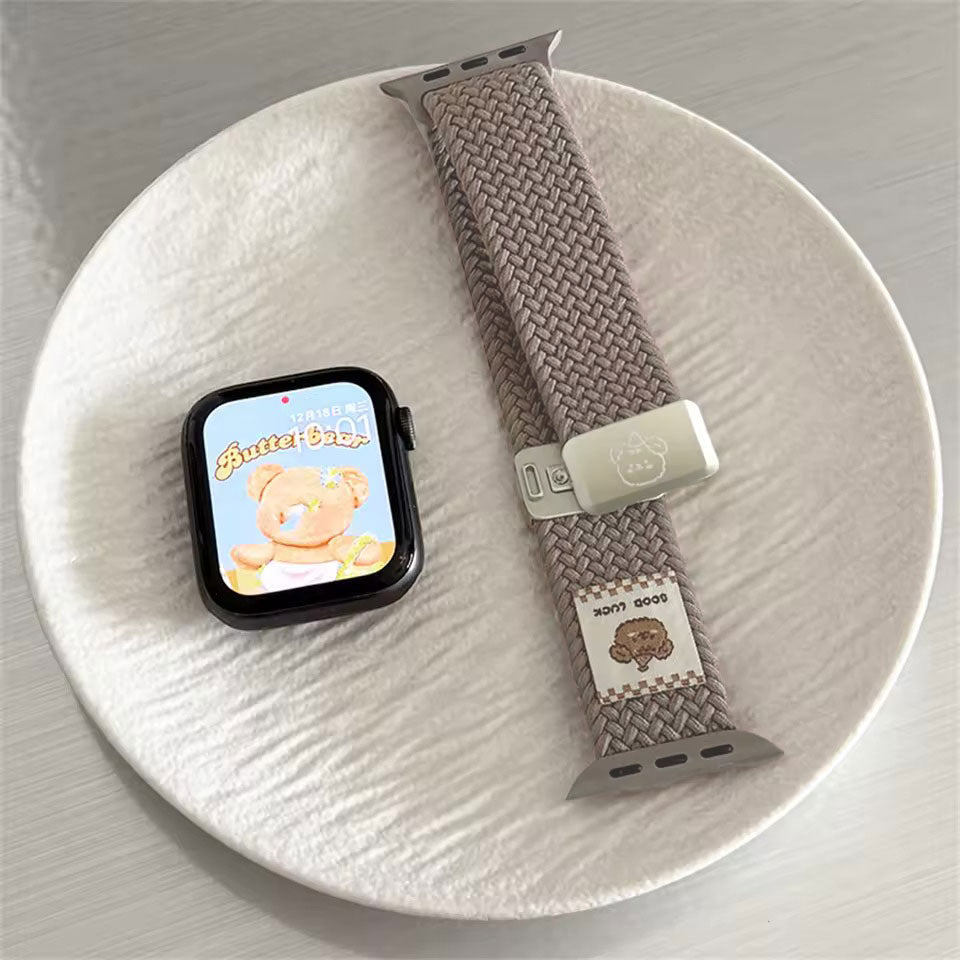 Cartoon Bear Braid Nylon Magnetic Buckle Strap for Apple Watch 42/44/45/46/49 mm
