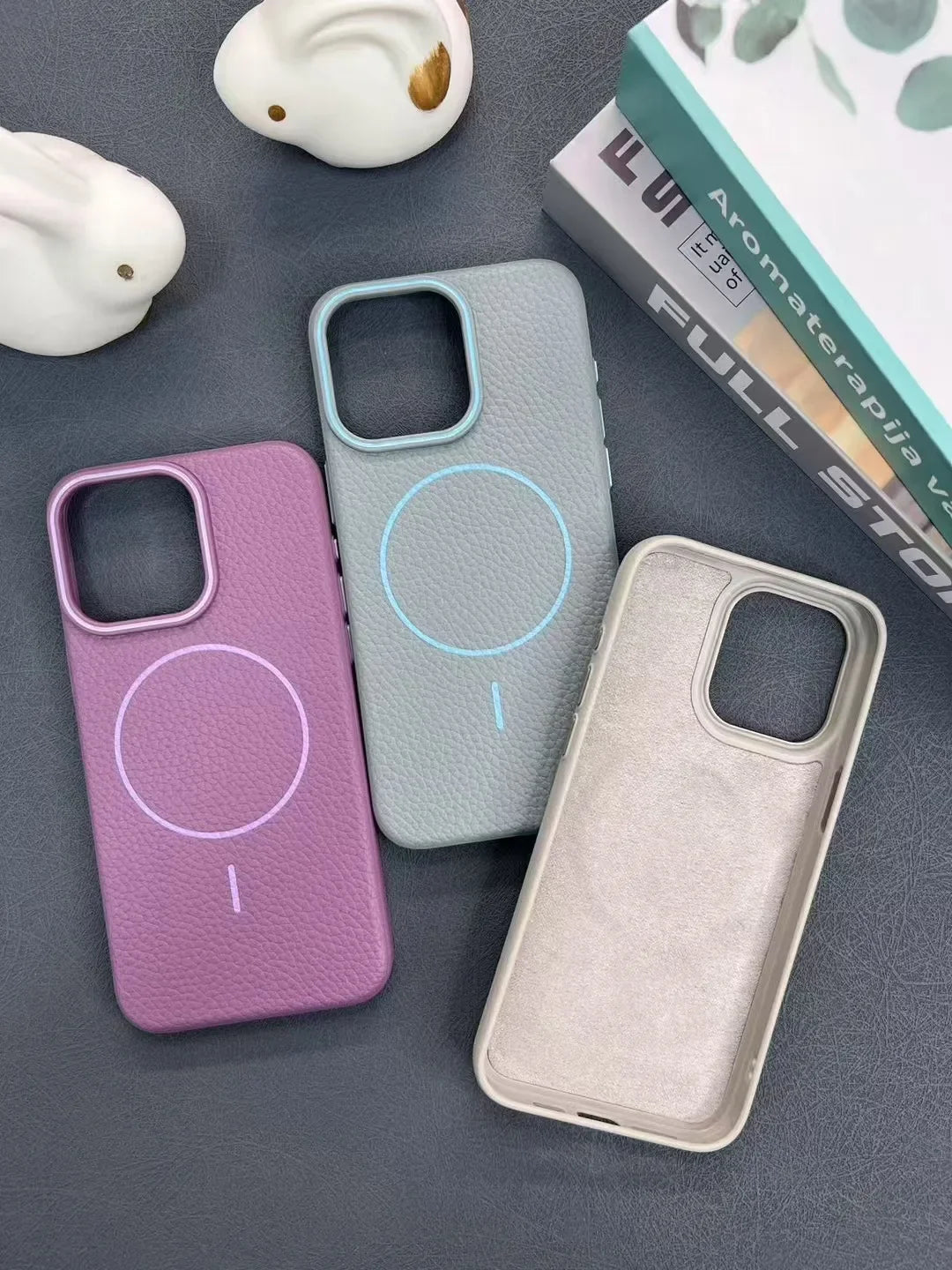 Macaron Leather Matte Magnetic Phone Case for iPhone 16 Pro Max - Grey