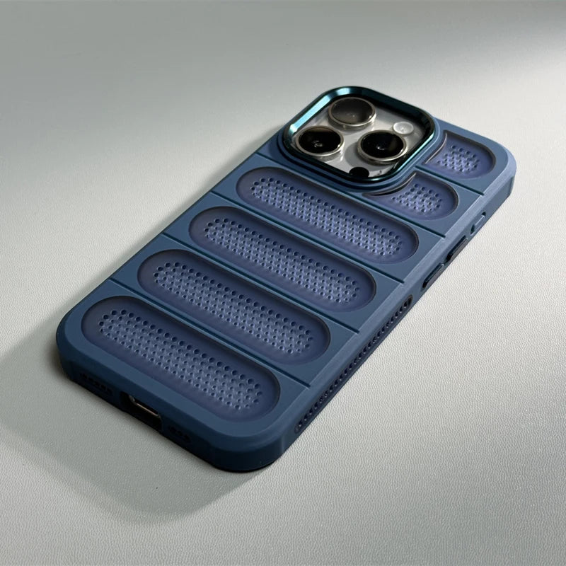 Hollow Mesh Heat Cooling Shockproof Case for iPhone 14 Pro Max - Blue