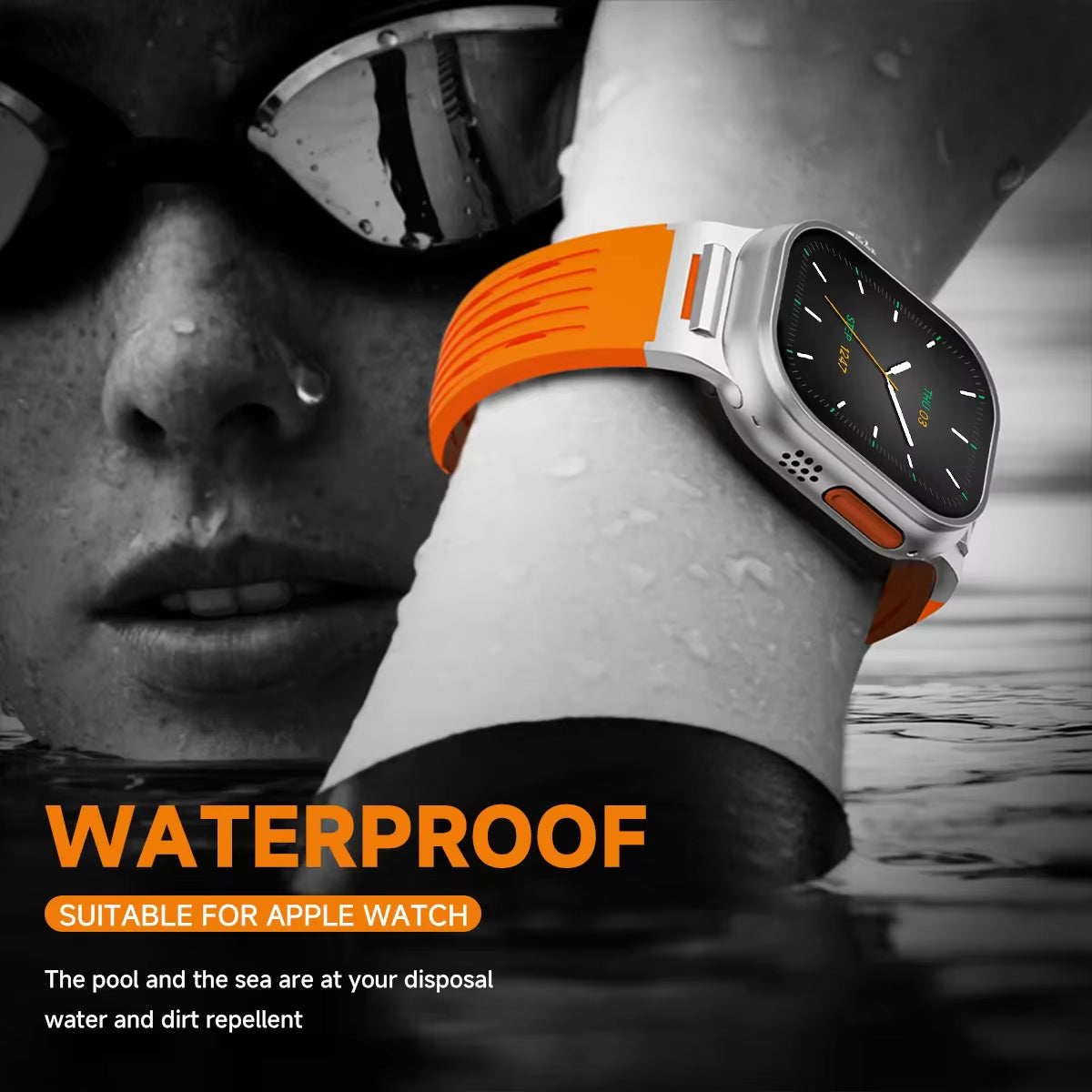 Recci Silicone Strap Metal Connector Bracelet for Apple Watch 42/44/45/46/49 mm