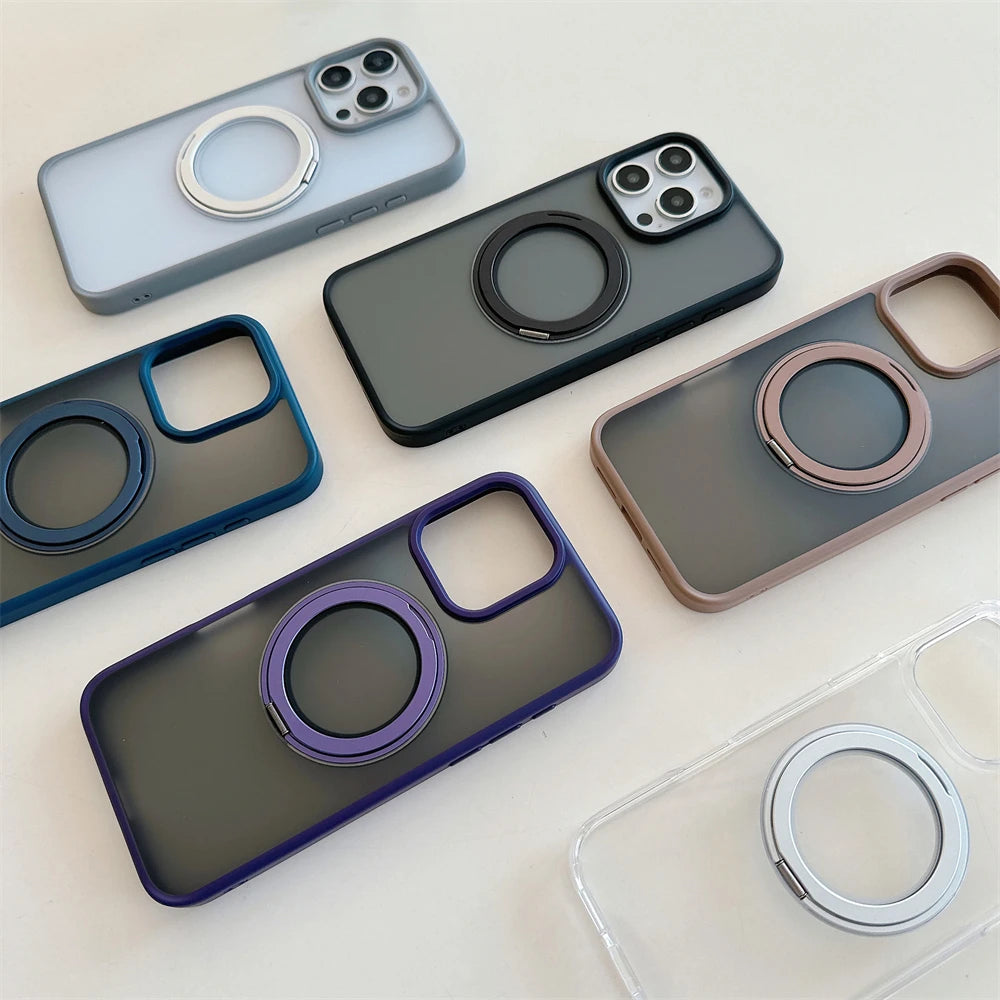 Luxury Magnetic Stand Matte MagSafe Case for iPhone 15 Pro Max - Blue