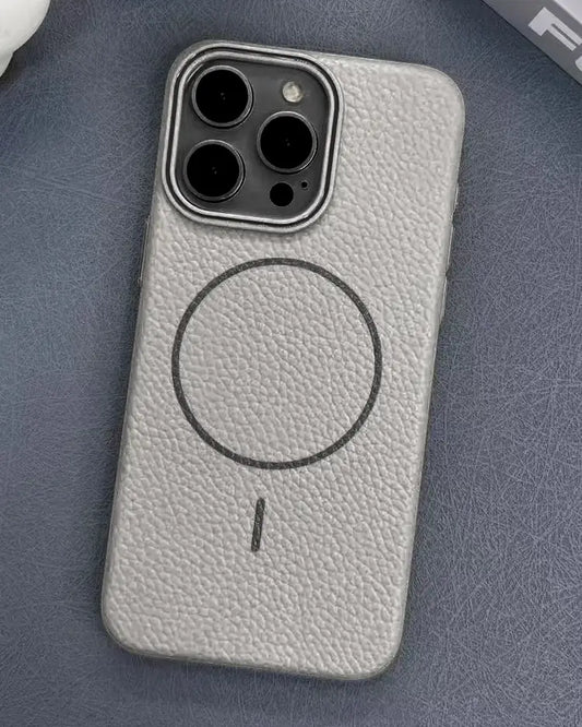 Macaron Leather Matte Magnetic Phone Case for iPhone 16 Pro Max - Grey