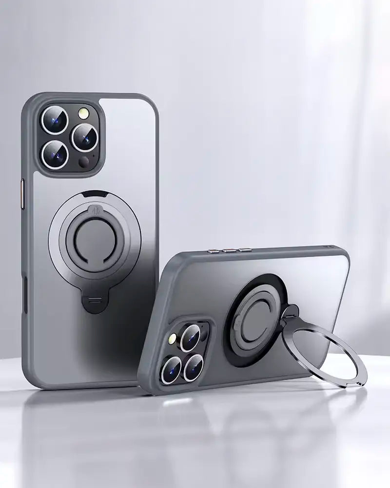 360° Rotation Magnetic Stand Silicone Ring for iPhone 15 Pro Max - Grey