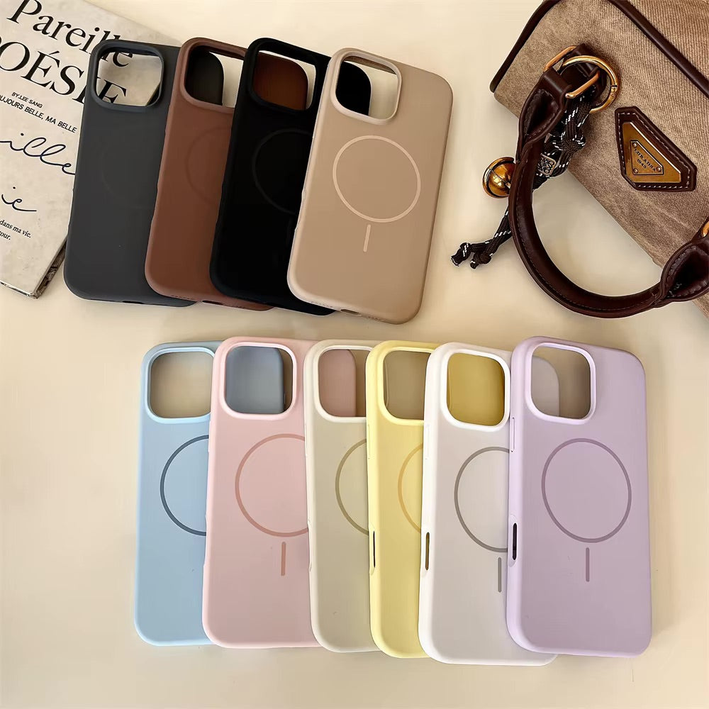 TecHub MagSafe soft liquid silicone case for iPhone 14 Pro Max, showing a close-up of the smooth, flexible pink case covering the device.