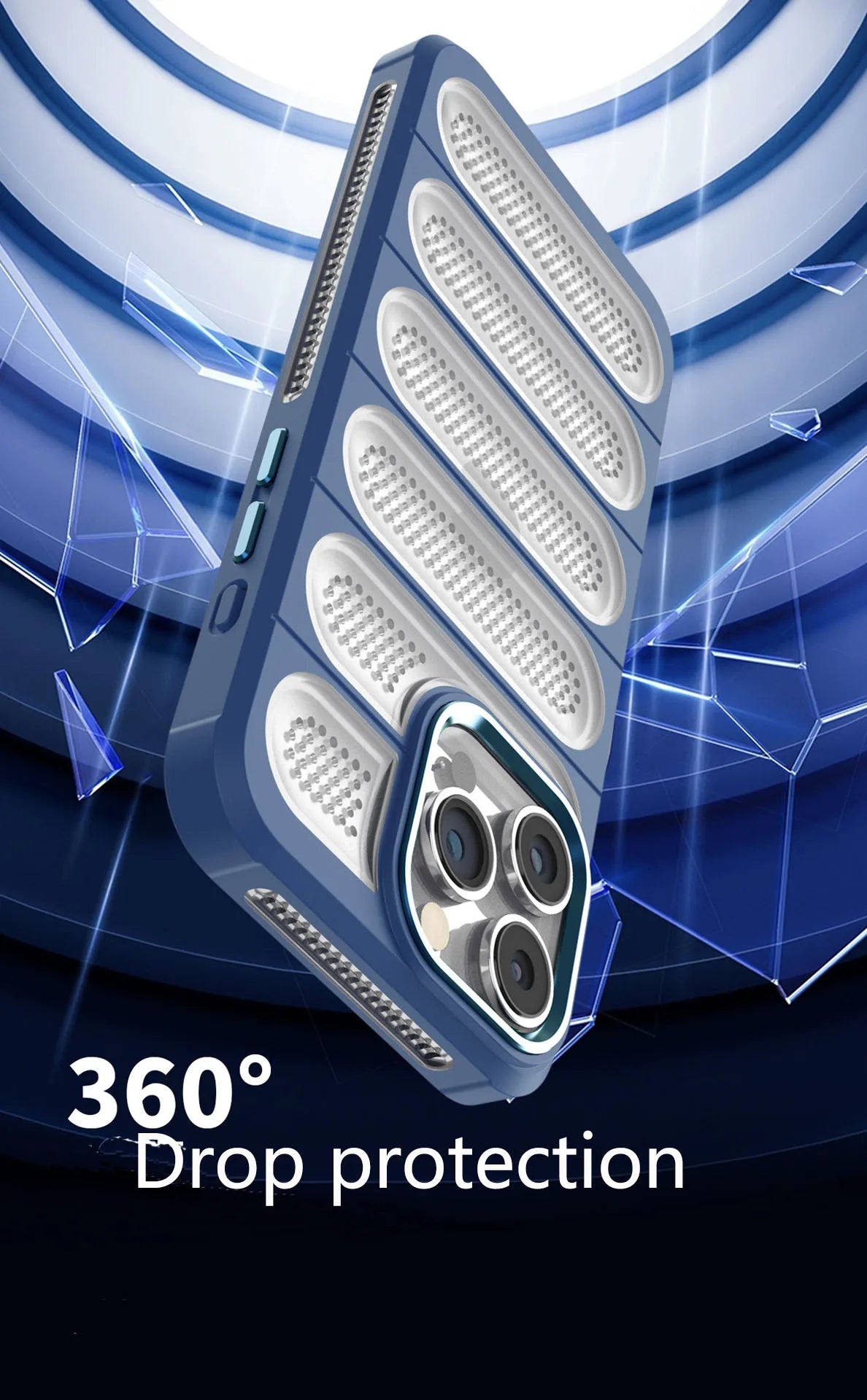 Hollow Mesh Heat Cooling Shockproof Case for iPhone 14 Pro Max - Blue