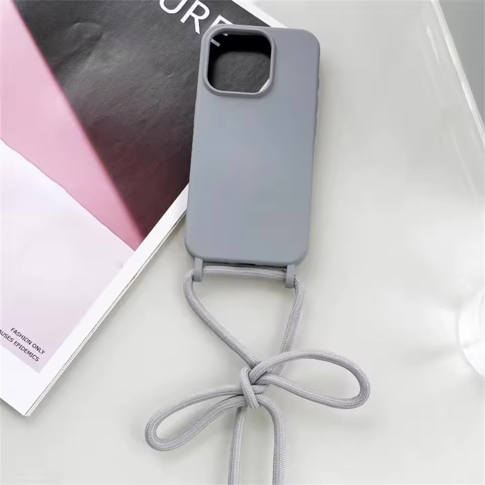 Fashion Crossbody Soft Silicone Case With Shoulder Strap for iPhone 15