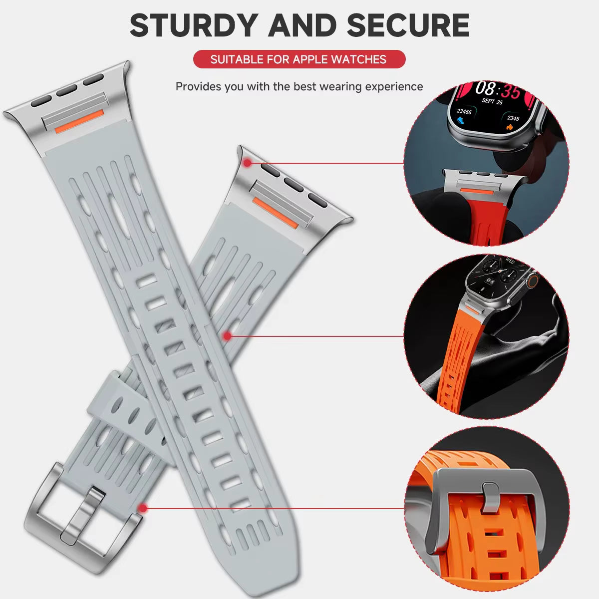 Recci Silicone Strap Metal Connector Bracelet for Apple Watch 42/44/45/46/49 mm