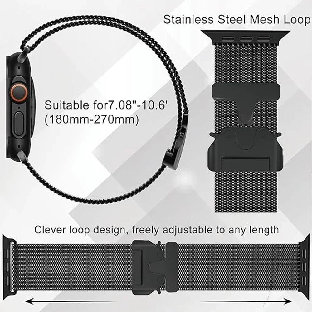 Milanese Titanium Loop Strap for Apple Watch 42/44/45/46/49 mm - Black (Copy)