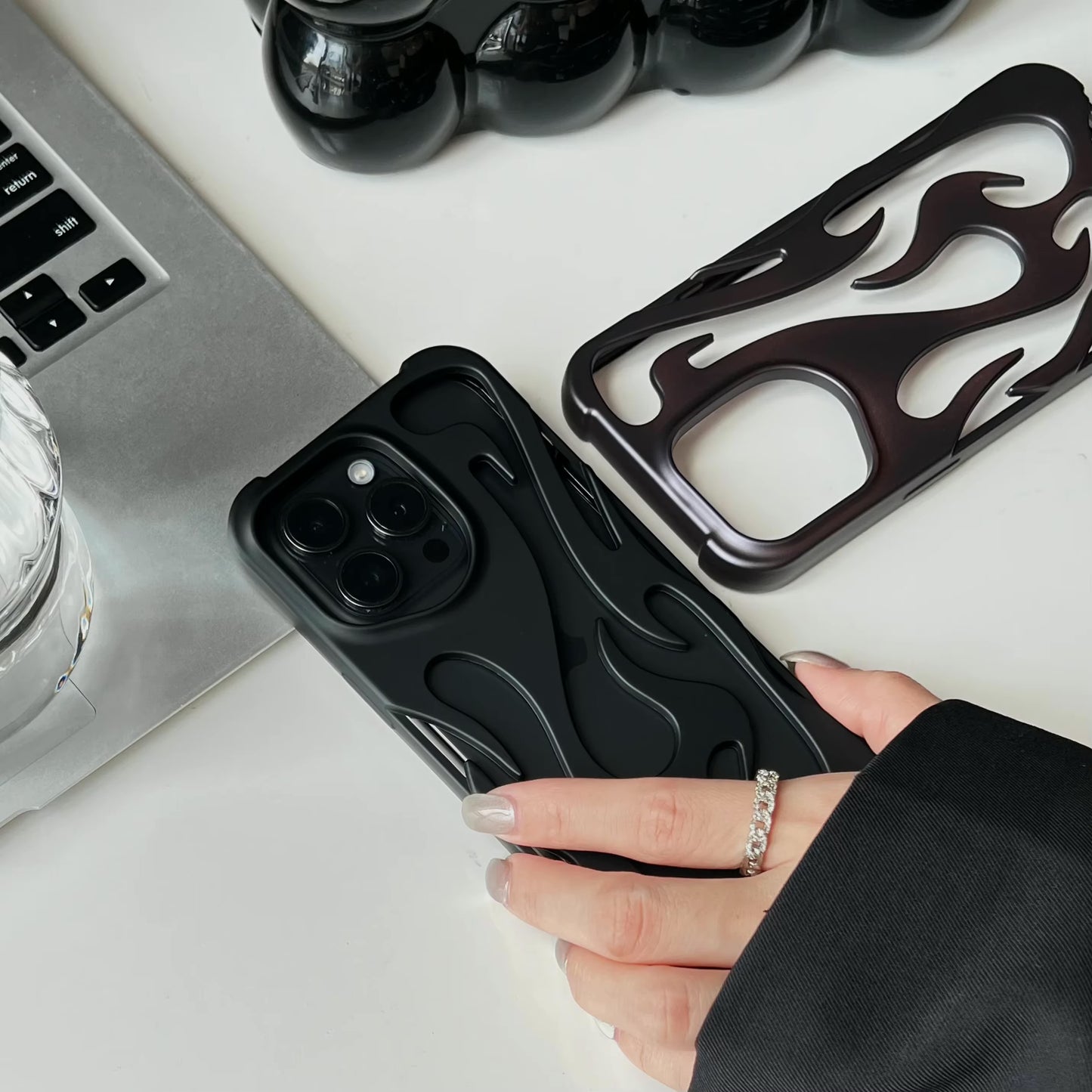 3D Flame Pattern Fashion Hollow Slim Case for iPhone 14 Pro Max