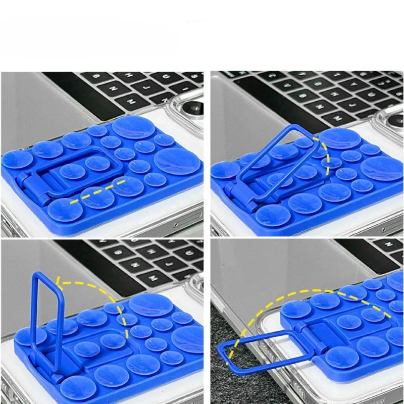 Silicone TecHub suction phone holder with foldable stand for mobile devices, designed for hands-free viewing and easy grip.
