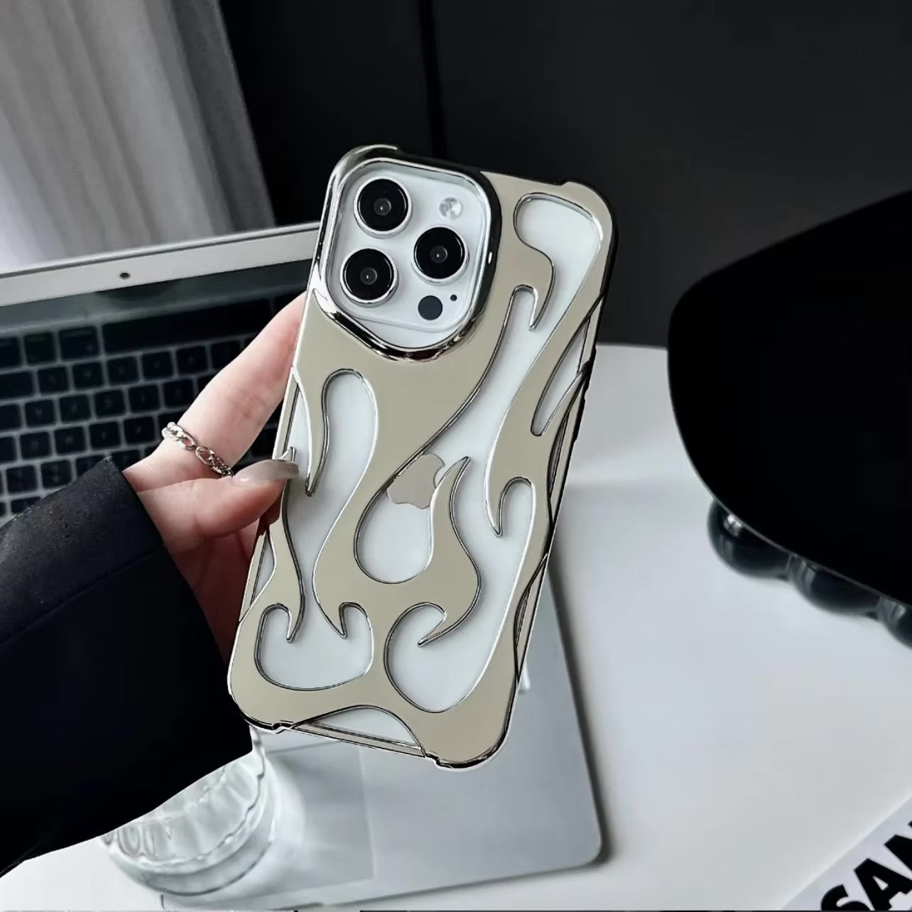 3D Flame Pattern Fashion Hollow Slim Case for iPhone 14 Pro Max