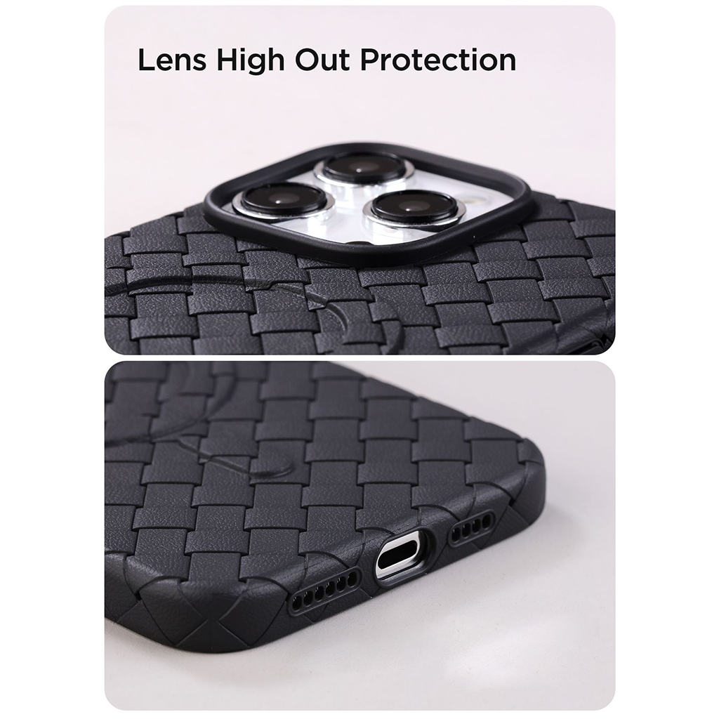 Joyroom braided magnetic case for iPhone 15 Pro in purple, showing the textured braided design and magnetic MagSafe feature.