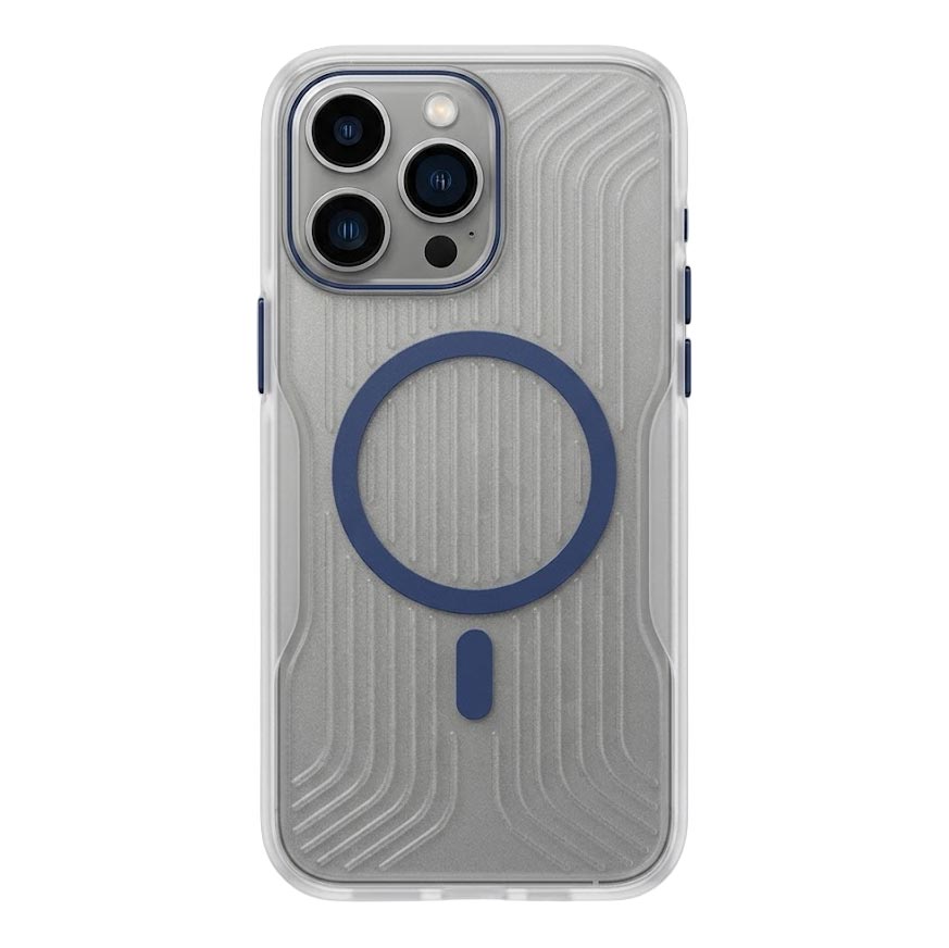 Blue TecHub soft striped corrugated MagSafe case for iPhone 16 Pro Max showing textured design and precise cutouts.