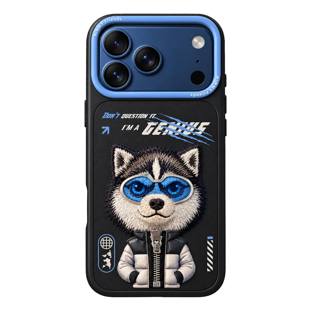 TecHub Nimmy Premium Friends iPhone 17/18 Pro Max case featuring black bulldog design, shockproof full protection with MagSafe.