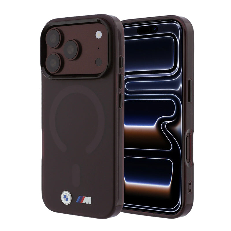 BMW Original Licensed MagSafe Case Metal Button Design, Frosted IML Printed Cover for iPhone 17/18 Pro Max - Burgundy