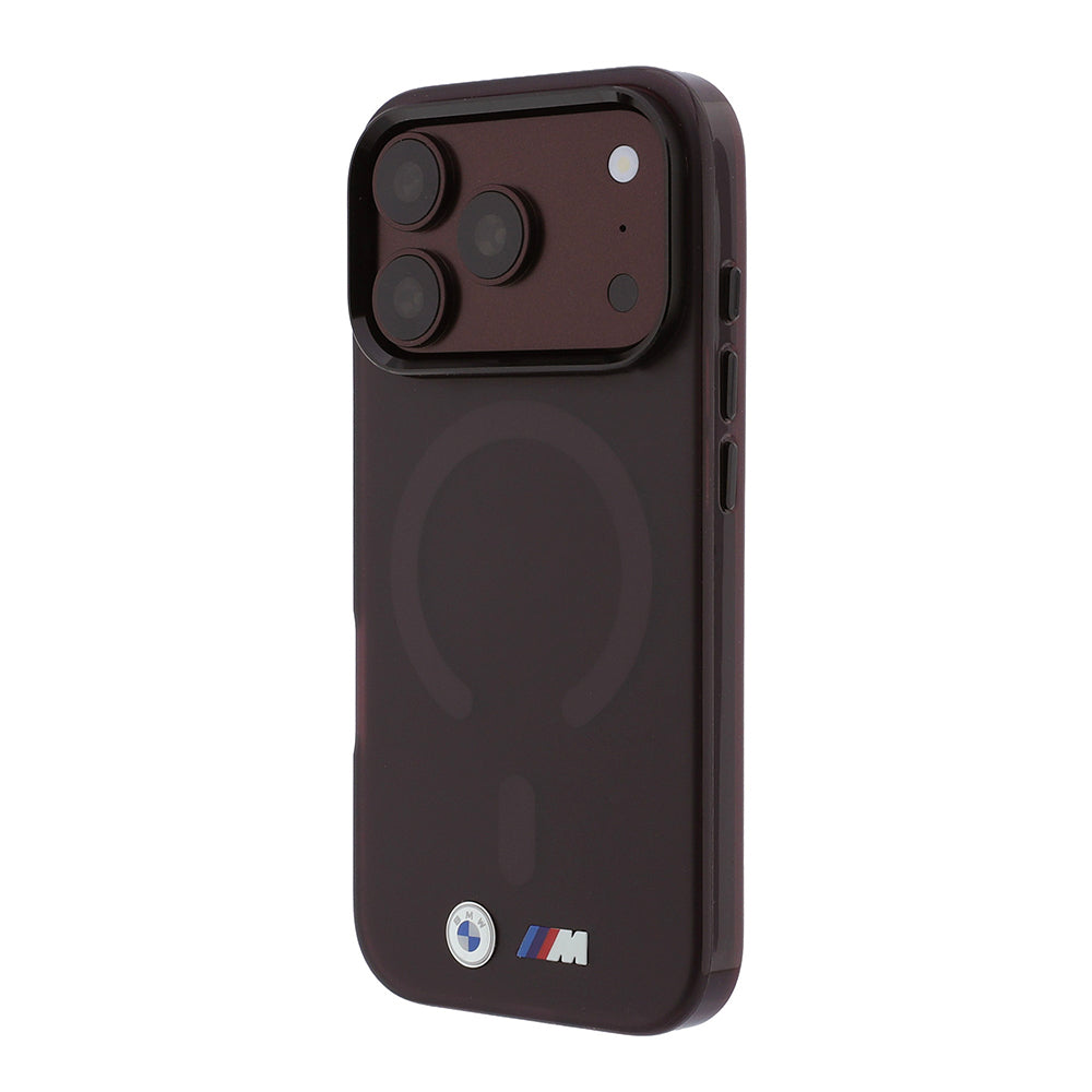 BMW Original Licensed MagSafe Case Metal Button Design, Frosted IML Printed Cover for iPhone 17/18 Pro Max - Burgundy