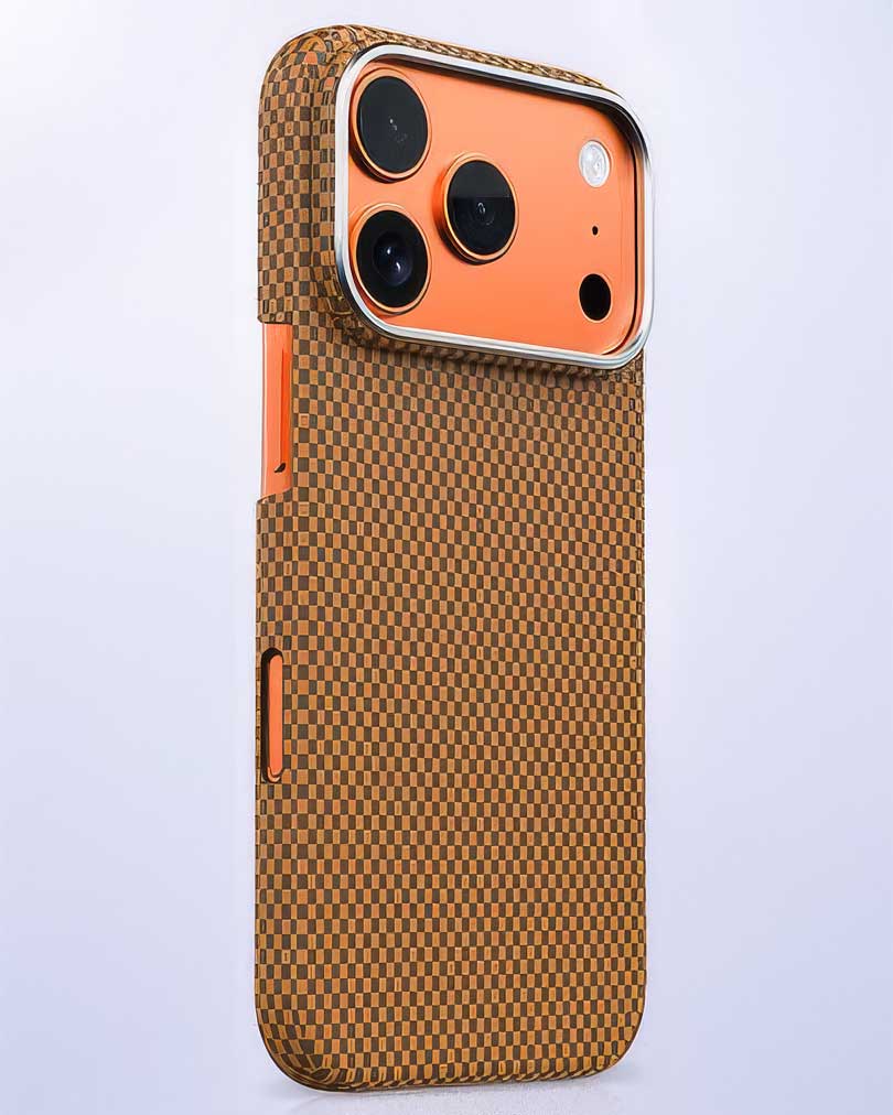 Lanex Premium Ultra - slim Diamond Cut Carbon Fiber Case for iPhone 17 Pro Max - Orange - TecHub