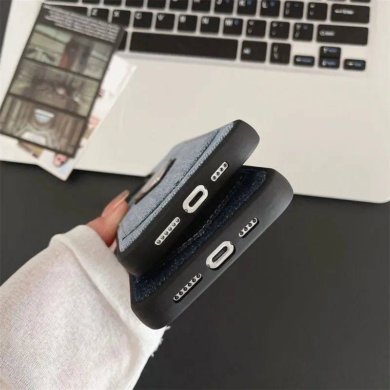 Prada Luxury Designer Jeans Style Case for iPhone 14 Pro Max - Blue