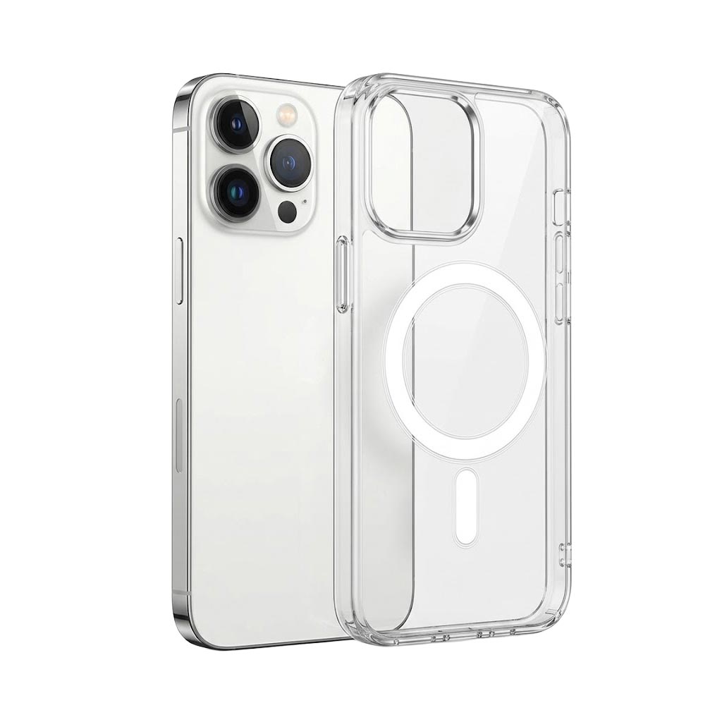 Clear TecHub MagSafe shockproof TPU wireless charging case for iPhone showing the slim, transparent protective design.