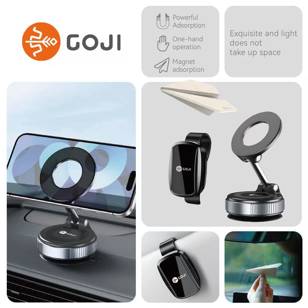 GOJI 3in1 Car Kit Magsafe Holder Suction Cup Phone Mount Adjustable Swivel Lock, for Your Car/Gym/Mirror - Black