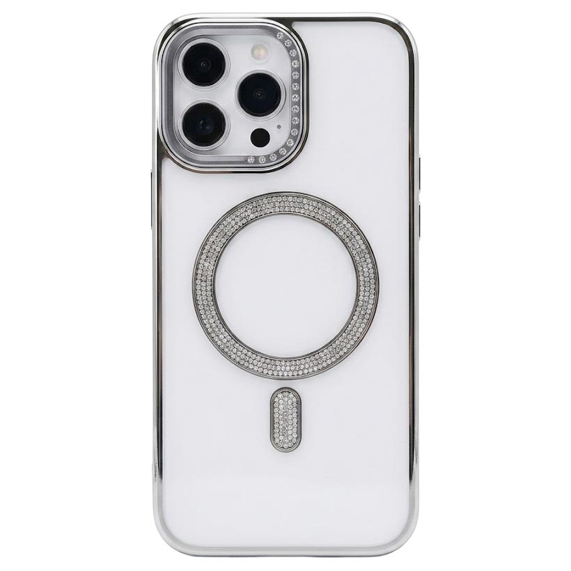 Grey TecHub Diamond Strass MagSafe case for iPhone 16 Pro Max with sparkling crystal accents and secure magnetic design.