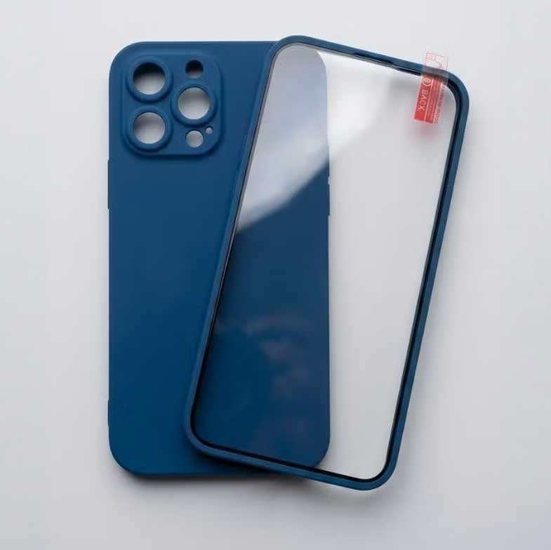 RECCI Full Protection 360° – Matte Back Cover + Front Frame Screen Protector for iPhone 13 Pro - Blue