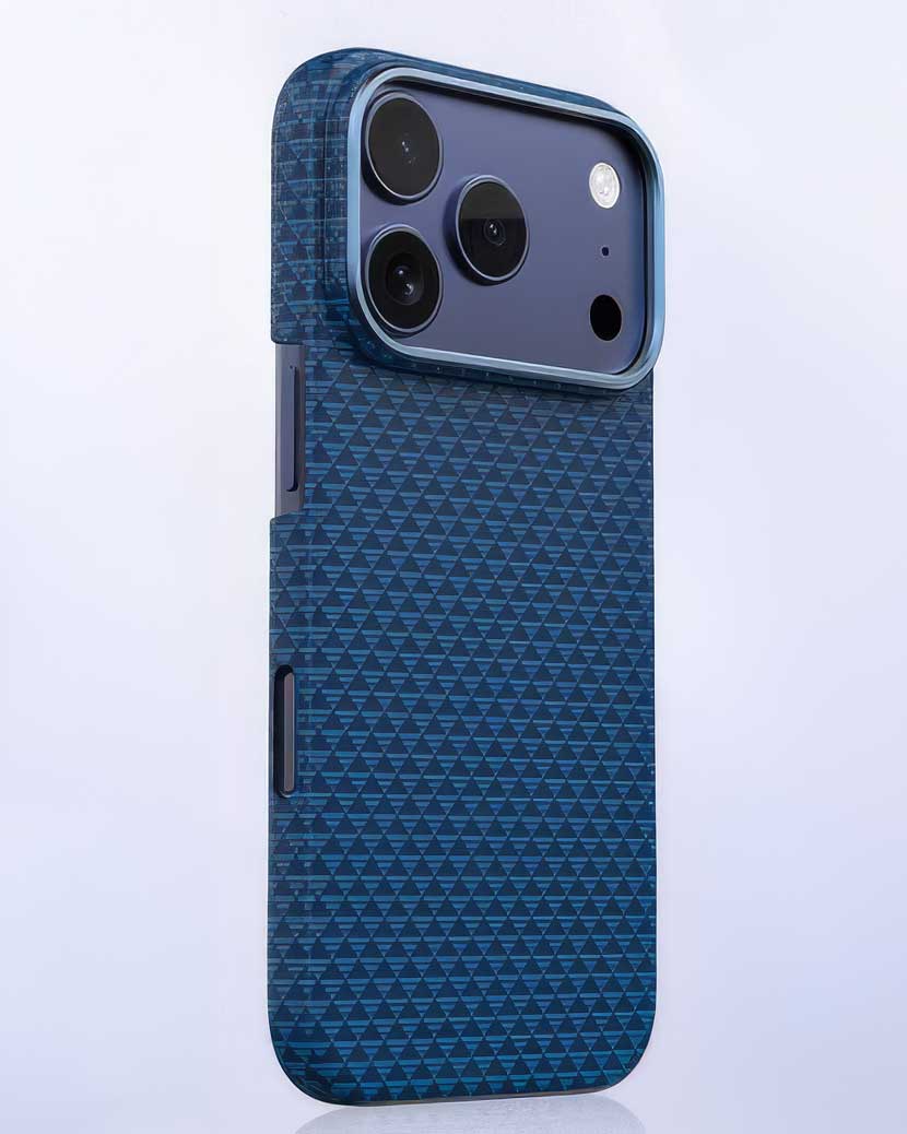 TecHub Lanex Premium ultra-slim diamond carbon fiber iPhone 17 Pro Max case showing sleek black design and textured surface.