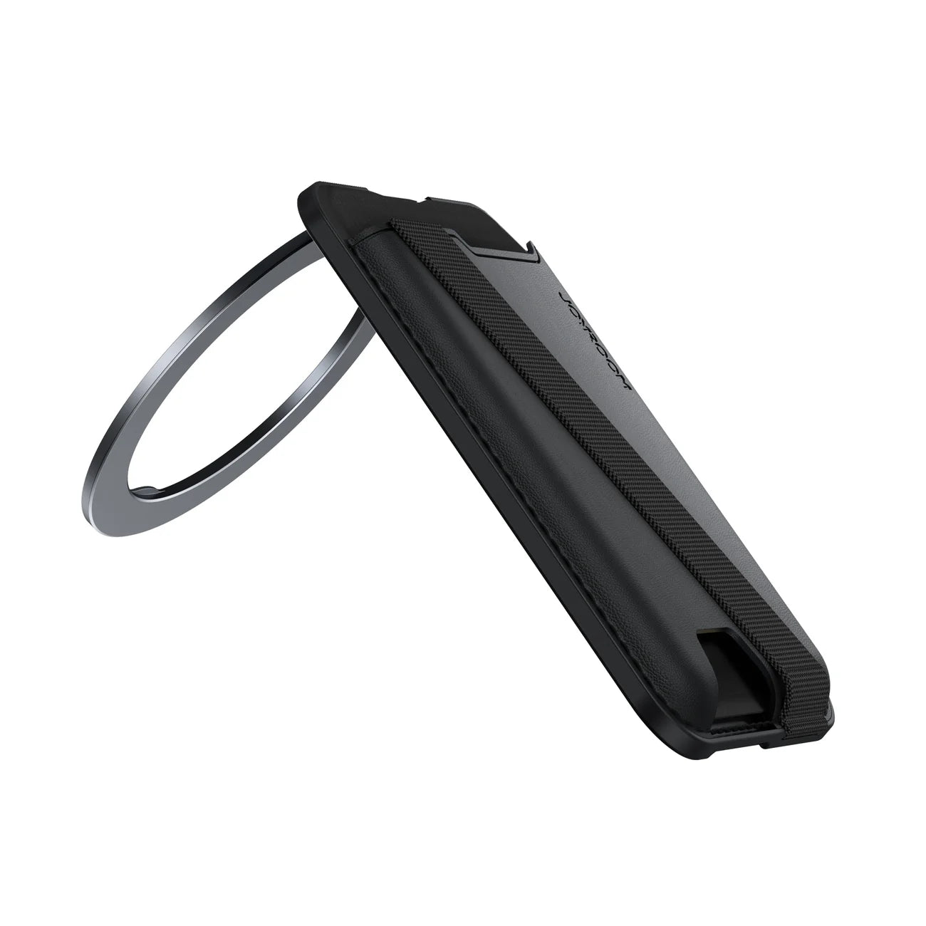 Black JOYROOM JR-ZS432 MagSafe Wallet with Kickstand, a sleek phone wallet with magnetic attachment and stand feature.